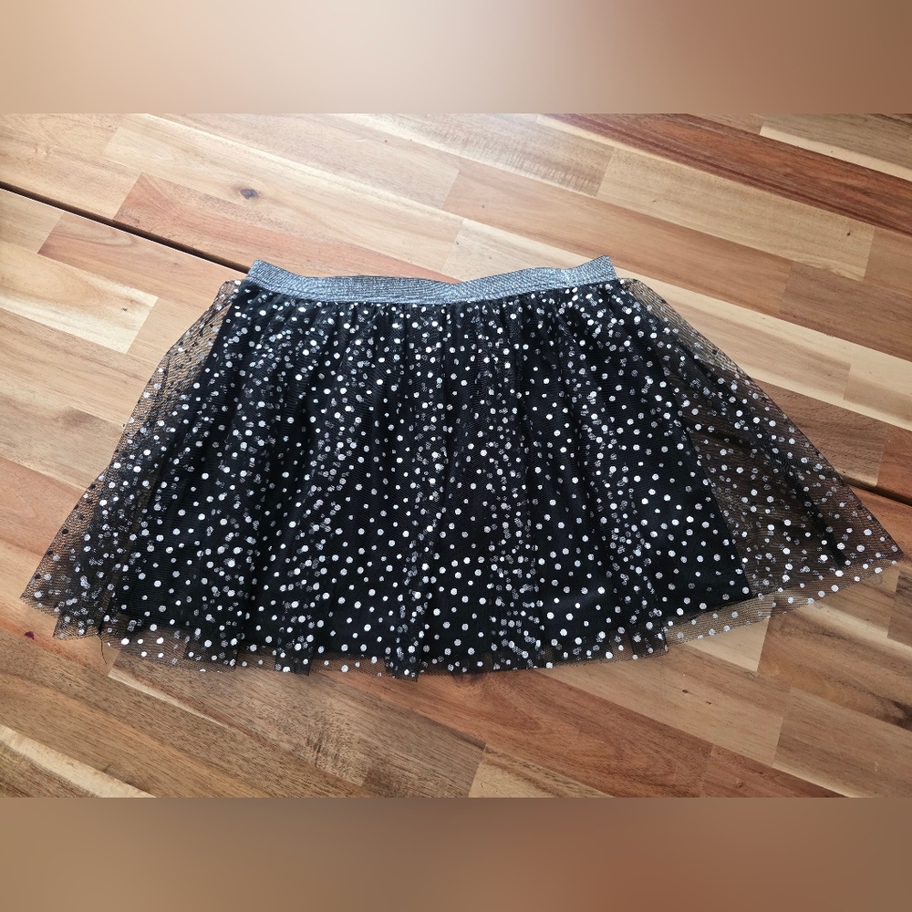 Kids Black With Silver Polka Dot Tulle Skirt